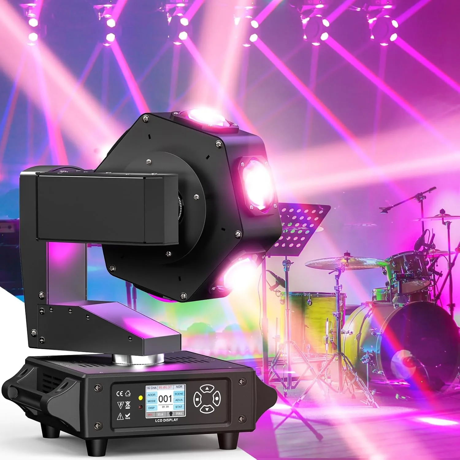 Moving Head Light Xyz Three-Axis Linkage 6 X 40W Rgbw Stage Lighting Dj Beam Spotlight 14/16 Ch Wash Light with Dmx and Sound Activation Suitable for Church, Wedding, Party, Live Performance, Bar