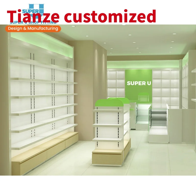 

(Customized) Custom Retail Medical Furniture Shop Interior Decor Natural Shop Display Cabinet Design Glass Pharmacy Shop