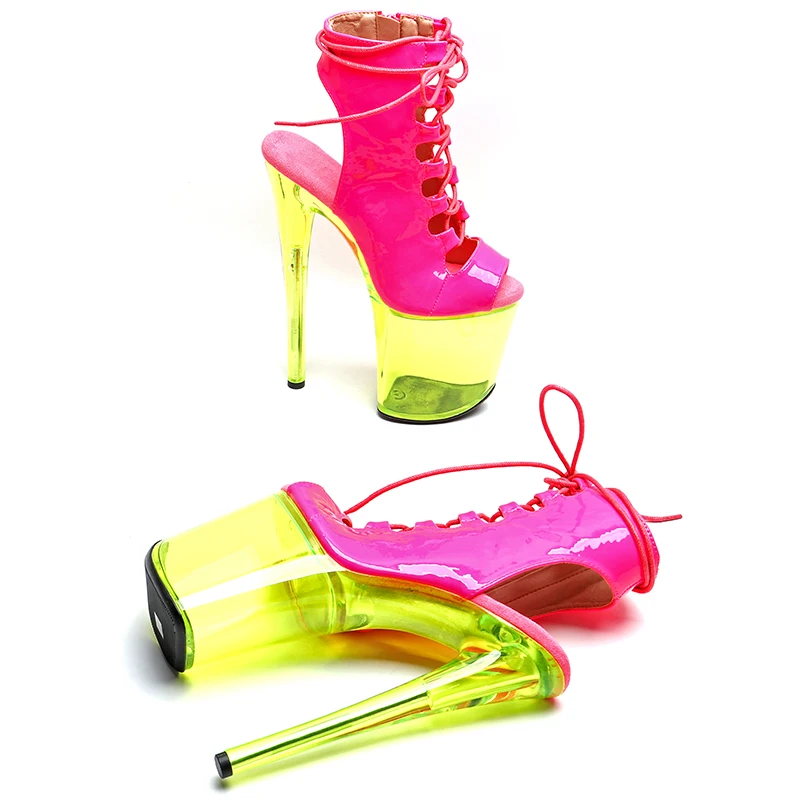 Leecabe 20CM/8inches Patent PU Upper Fashion Trend Sexy Clear High Heel Platform Ankle Boots Pole Dance Boot