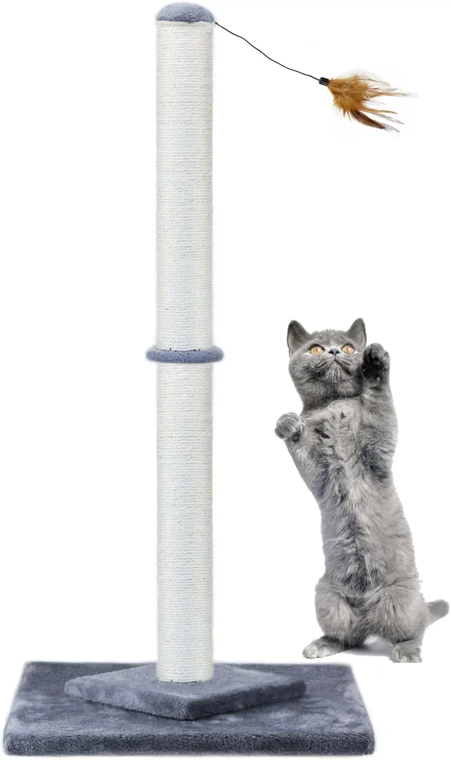 

34" Tall Cat Scratching Post Double Base and Reinforcement Design Anti tilt,Sisal Scratch Posts Trees with Feather Toys