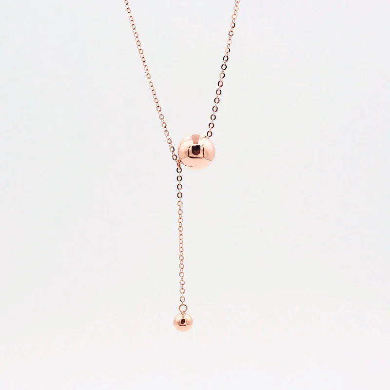 585 Purple Gold Glossy Bead Tassel Necklace for women Plated 14K Rose Gold Charm Simple Pendant Clavicle Chain Jewelry Gift