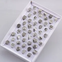 20 Pcs/Lot Vintage Classic Geometric Rings for Men and Women Antique Silver Color Punk Gothic Jewelry Party Gifts