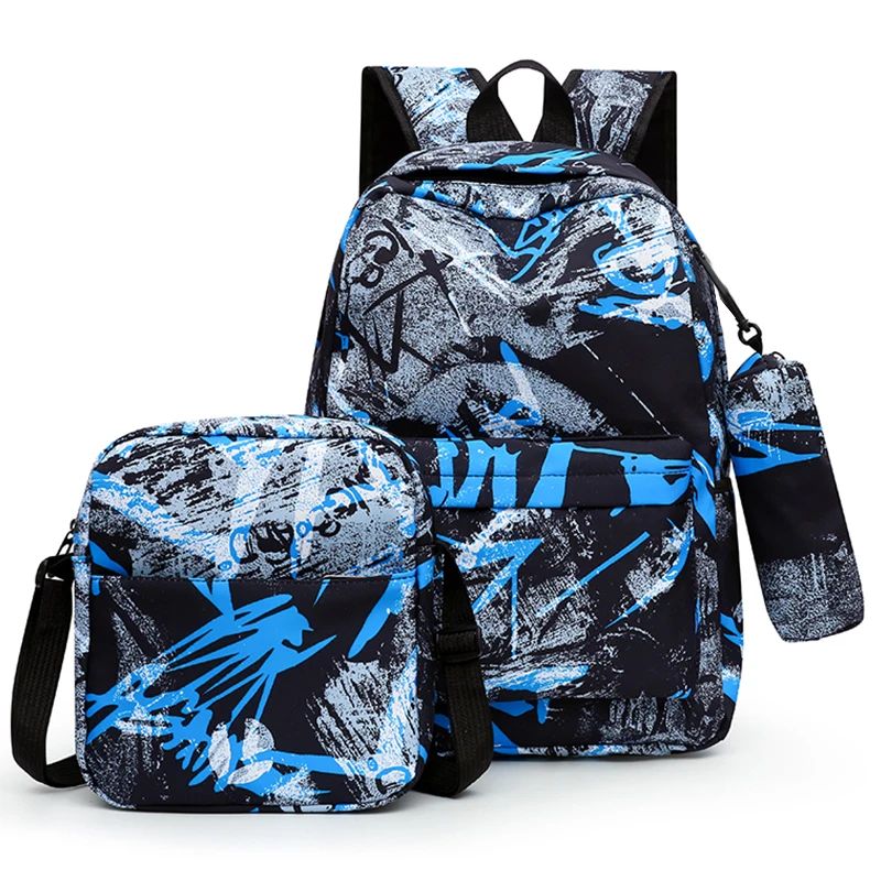 Practical Student Tie‑Dye Backpack Combo, Trendy Printed School Bag Set with Crossbody Bag and Pencil Case for Daily Commute