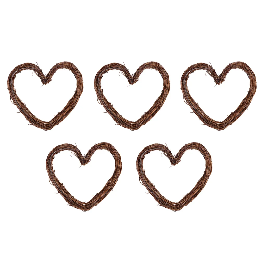 

5 Pcs Decorations Heart Garland Rattan Wreath Front Door Christmas Vine Heart-shaped Adornments Designed Brown Window