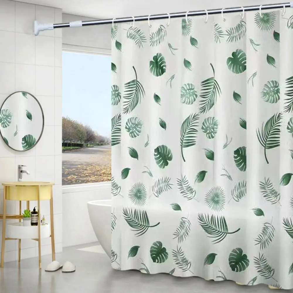 Watercolor Leaves on The Top Plant with Floral Bathroom Decoration Shower Curtain 150*180CM with Hooks