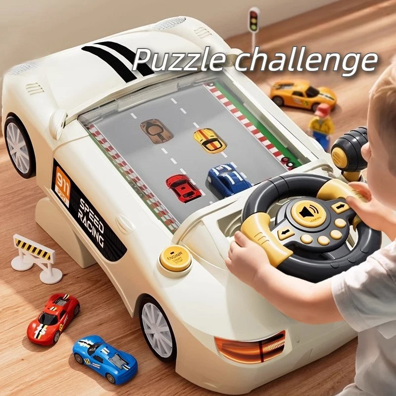 Kids Simulated Driving Game Toy 200 Levels Steering Wheel Toy Games Avoid Obstacle Car Montessori Educational Tabletop Toys