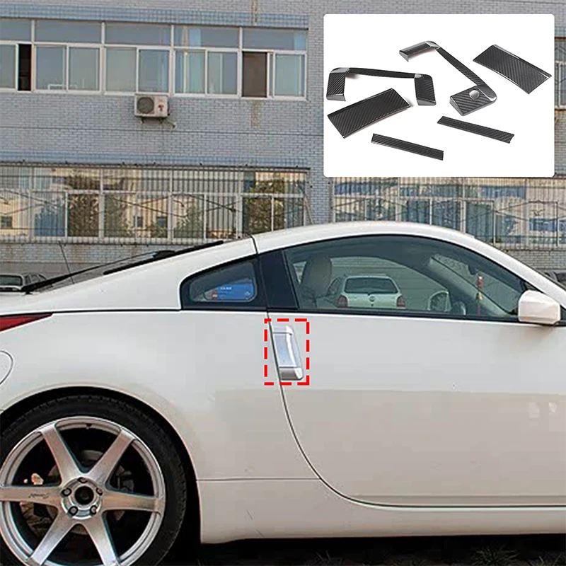 

6 шт., настоящее углеродное волокно для Nissan 350Z 2003-2009, внешняя крышка ручки автомобиля, декоративная наклейка, аксессуары для защиты автомобиля, RHD