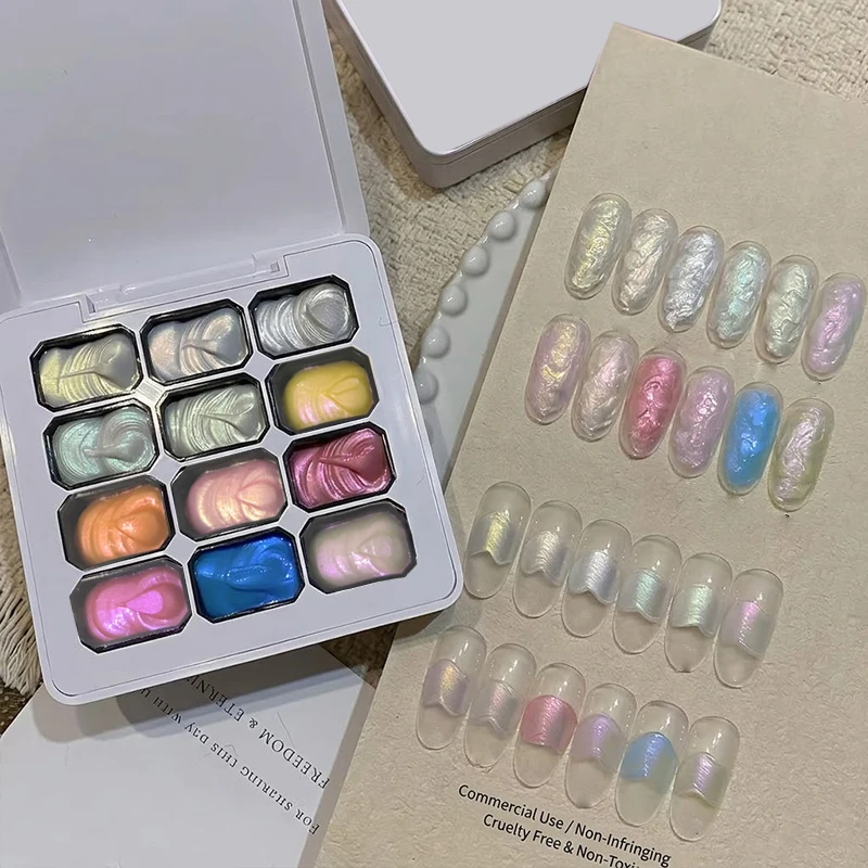 12-Color Aurora Acetate Texture Gel Set - Nail Gel, Pearl Clear High Gloss Texture Gel, Satin Style Gel