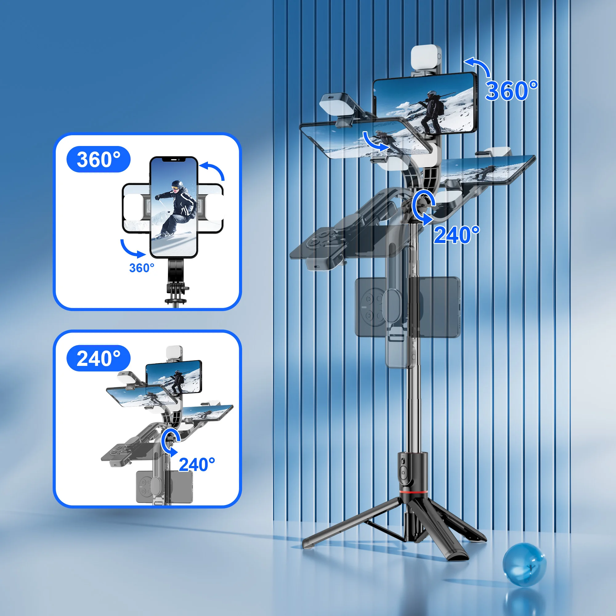 L13d Foldable Wireless Bluetooth Fill Light Tripod Selfie Stick 1160mm Tripe Stabilizer for Android IOS Cellphone image 4