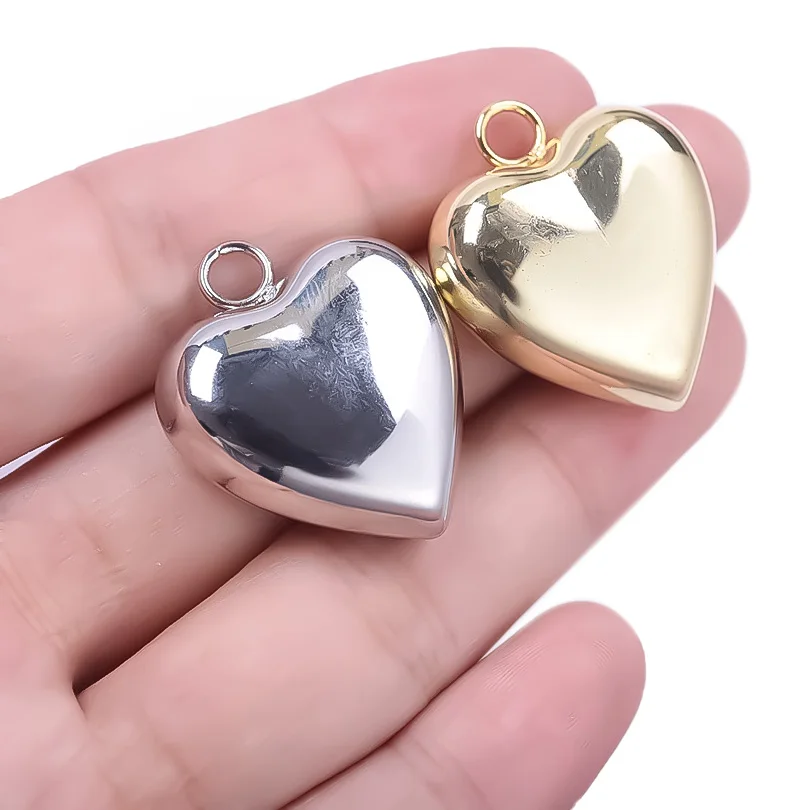 3D Glatte Herz Anhänger Für Schmuck Machen Liefert Gold/Silber Farbe 2 stücke Edelstahl Liebe Charme Mädchen Frauen DIY zubehör