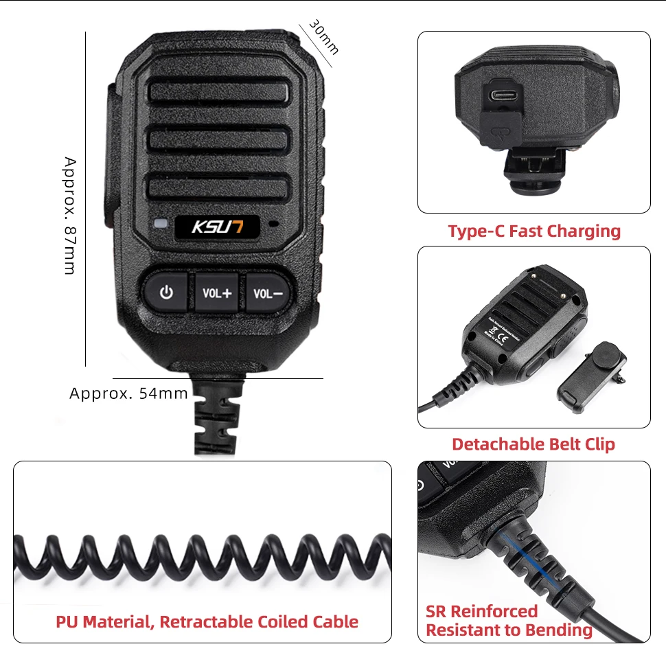 PoC Walkie Talkie Hand Shoulder Speaker Mic Type C Interface Handheld Microphone with Charging Support Loud Clear Audio