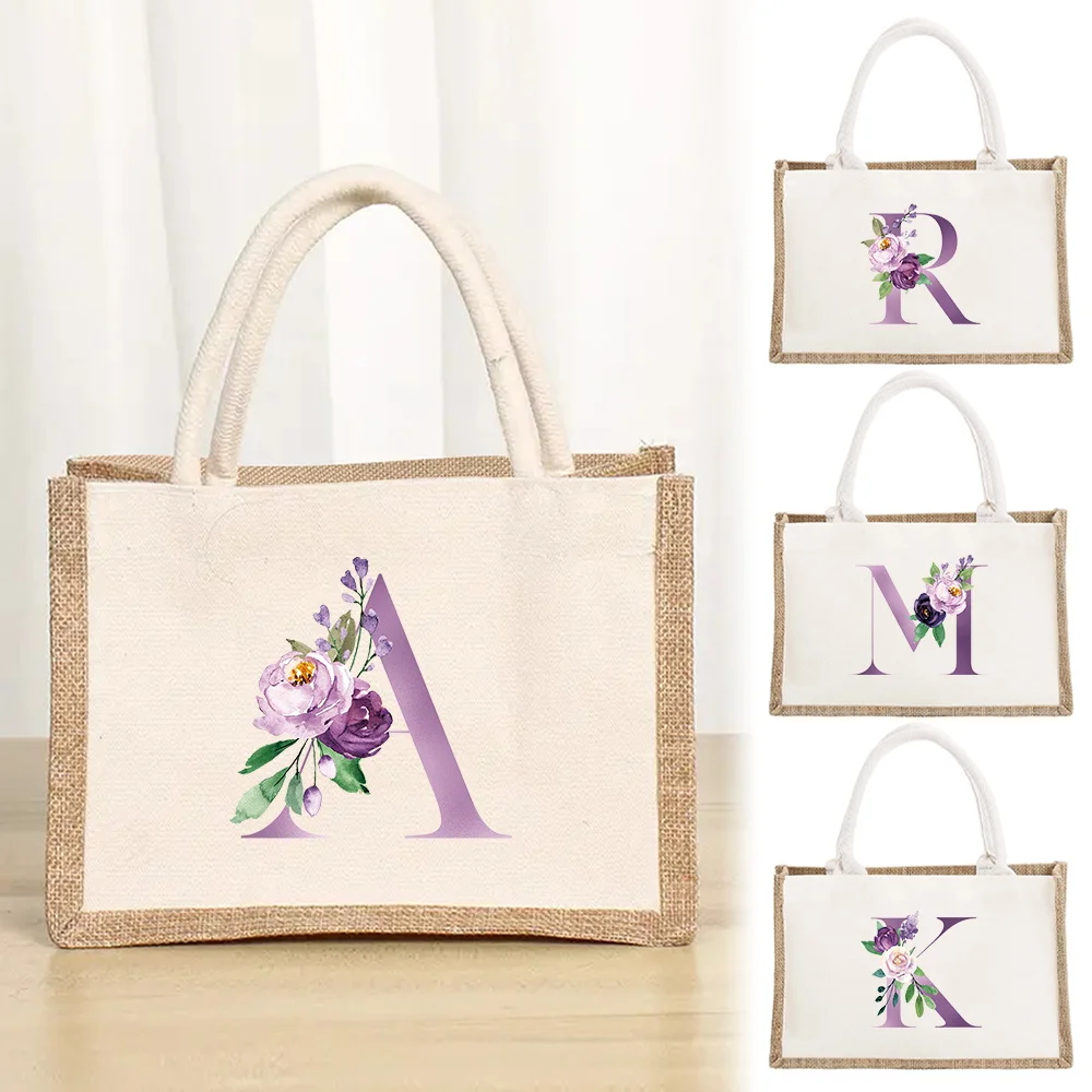 

Сумки для покупок, фиолетовая сумка с буквенным принтом, большая вместительная портативная сумка-тоут, продуктовая пляжная уличная повседневная сумка для хранения поездок на работу