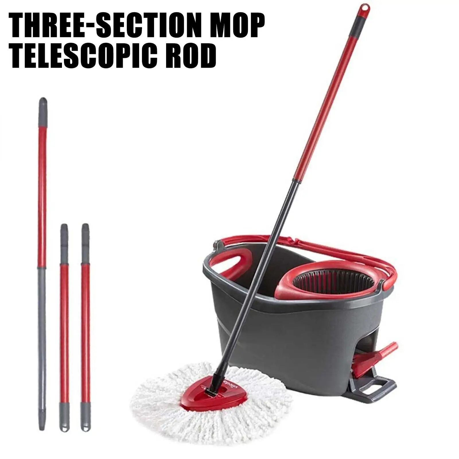 55-122cm Rotary Mop Rod Fit O-cedar/Vileda Three Sections Of Rod To Telescopic Install Easy Mop Cleaning Accessories