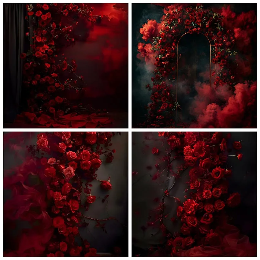 

Mehofond Photography Background Dreamy Red Flower Arch Adult Birthday Wedding Maternity Art Portrait Decor Backdrop Photo Studio