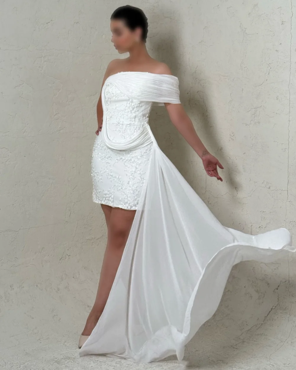 

Customized Modern Style Intricate Jersey Beading Ruched A-line Off-the-shoulder Mini Dresses Bespoke Occasion Dresses Elegant