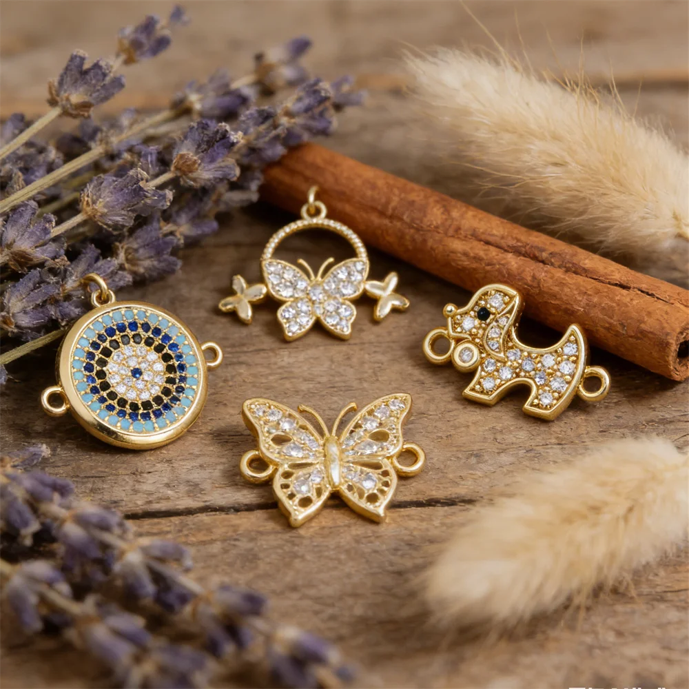 

2Pcs Link Connectors Brass Zircon Butterfly Dog Evil Eye Charms for Diy Jewelry Accessories Necklace Bracelet Making Supplies