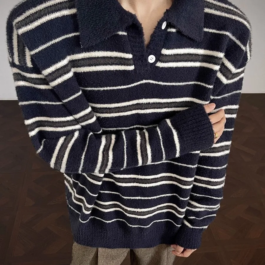 

Повседневный свободный свитер унисекс в полоску с цветовыми блоками для мужчин и женщин, осенне-зимний, комфортный, из полиэфирного волокна