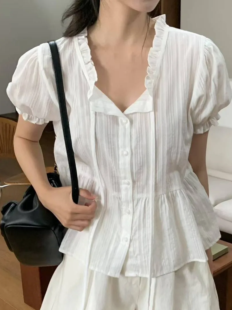 

Корейский Sle ретро вышитый irt женский топ для куклы на одной пуговице, новый летний топ маленького размера, верхняя часть тела