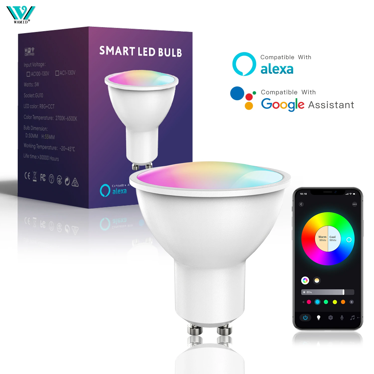 GU10 WiFi/Ble مصباح ليد لمبة RGB CWWW الأضواء Led لمبات الذكية Led مصباح العمل مع أليكسا صدى محور جوجل ياندكس Smartthings