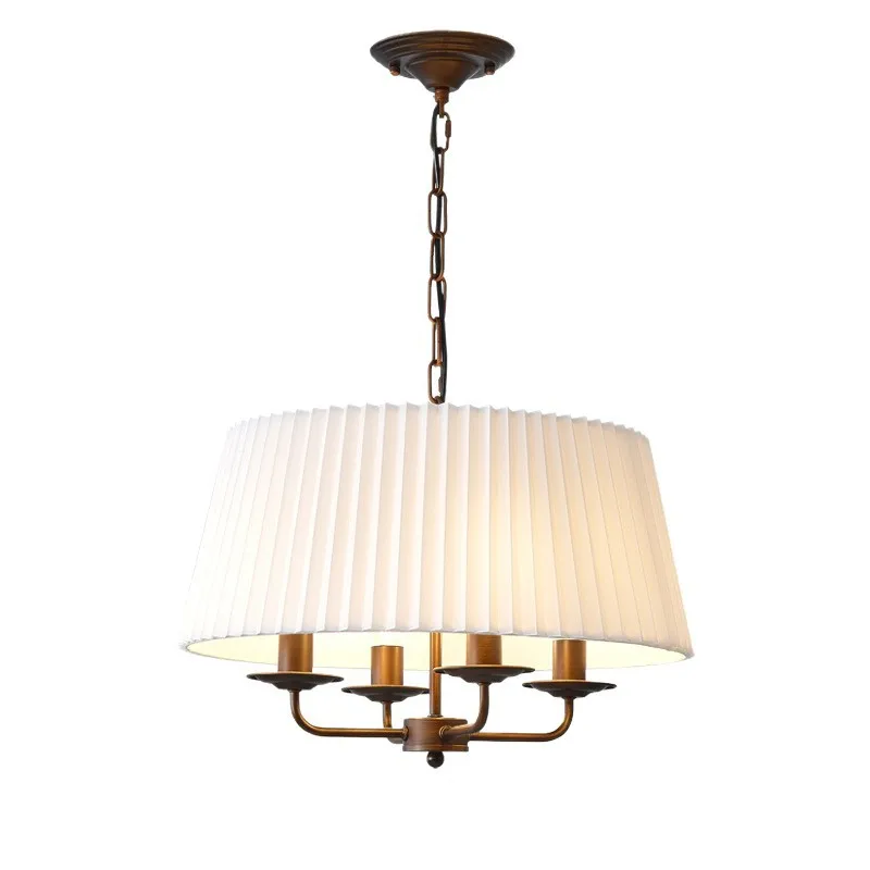 

American retro chandelier, master bedroom room dining room, simple and creative, pleated fabric lamps