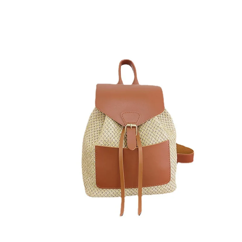 Vintage Straw Backpack Women\'s Fashion Shoulder Bag Versatile Straw Woven PU Leather Elegant Luxury Designer Backpack Mochilas