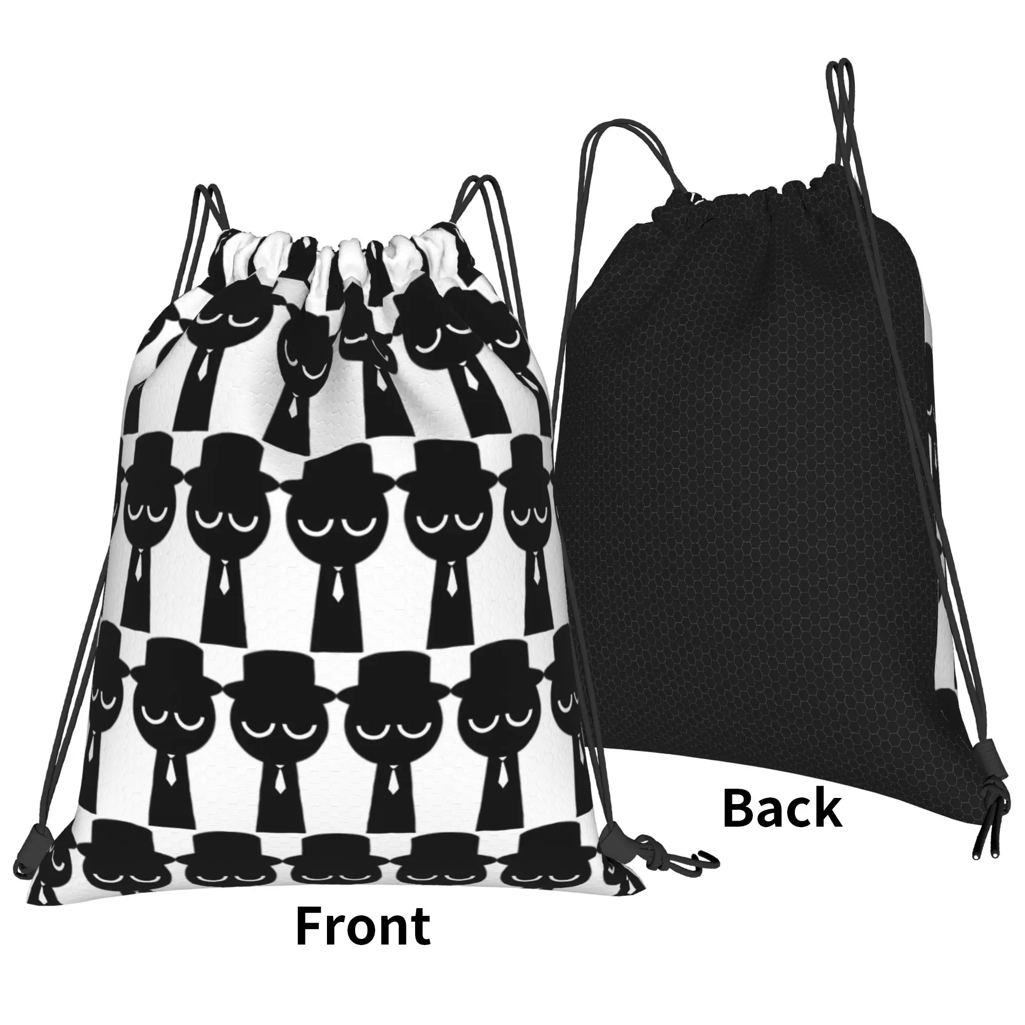 Black Sprunki Bag Drawstring Backpack Sports Sackpack Water Resistant Cartoon Game String Bags for Running 36cm (W) x 43cm (H)