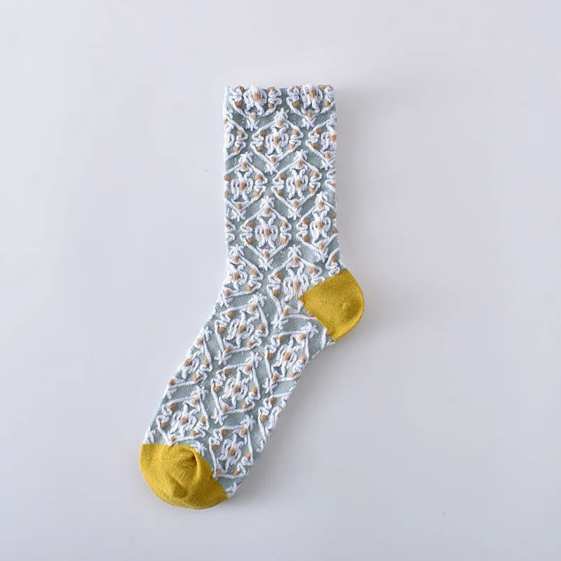 5/10 Paar Damen-Socken mit Retro-Aufdruck, mittellang, Blumenmuster, schweißableitend, atmungsaktiv, weich, bequem, Sport- und Freizeitsocken ﻿ – Detail 12