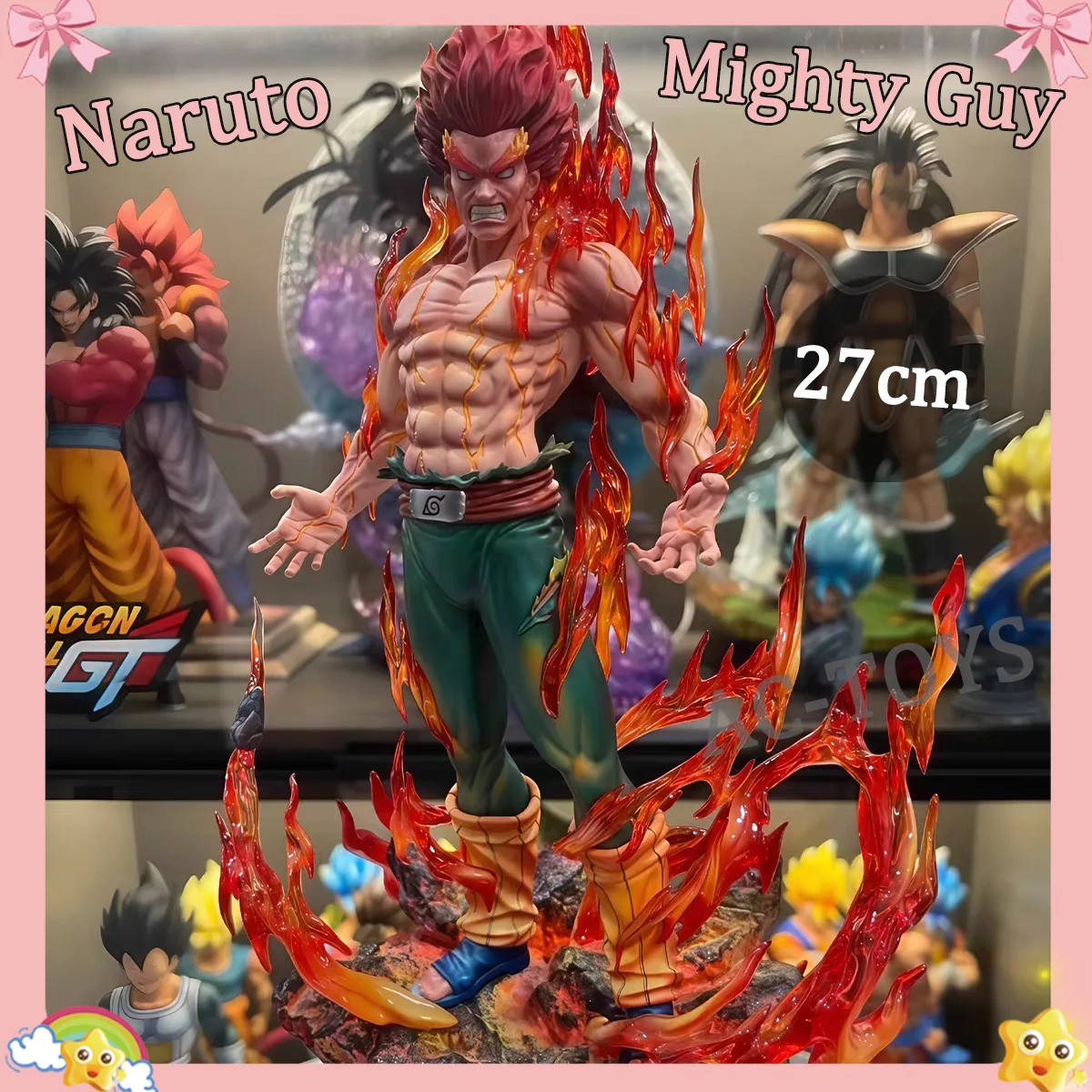 Figura de PVC de Naruto Might Guy Night Guy Eight Gates Opened, Estatua Favorita de Anime de 28 cm con Efecto de Fuego Móvil, Modelo de Acción Coleccionable