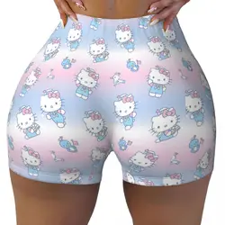 Custom Hello Kitty Anime Biker Running Workout Shorts Women's Gym Athletic Yoga Shorts