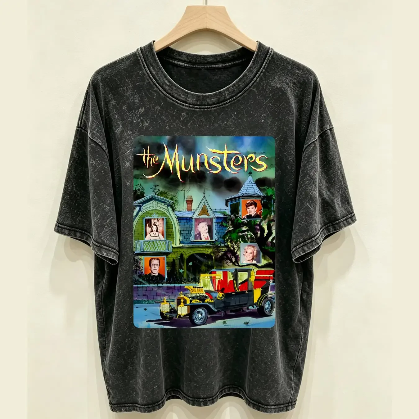 washed T Shirt The Munsters Coloring Book long or short sleeves vintage Washed Unisex streetwear Soft Versatile Stretched