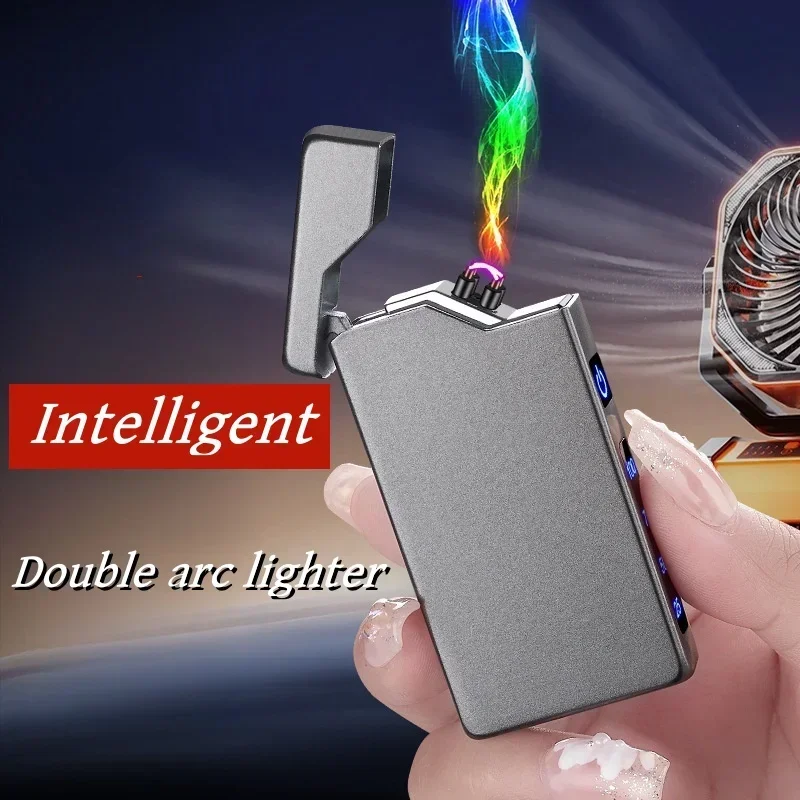 

Type-C Fast Charging Windproof Metal Lighter USB LED Power Double Arc Lighter Rechargeable Digital Display Touch Sensor Lighters
