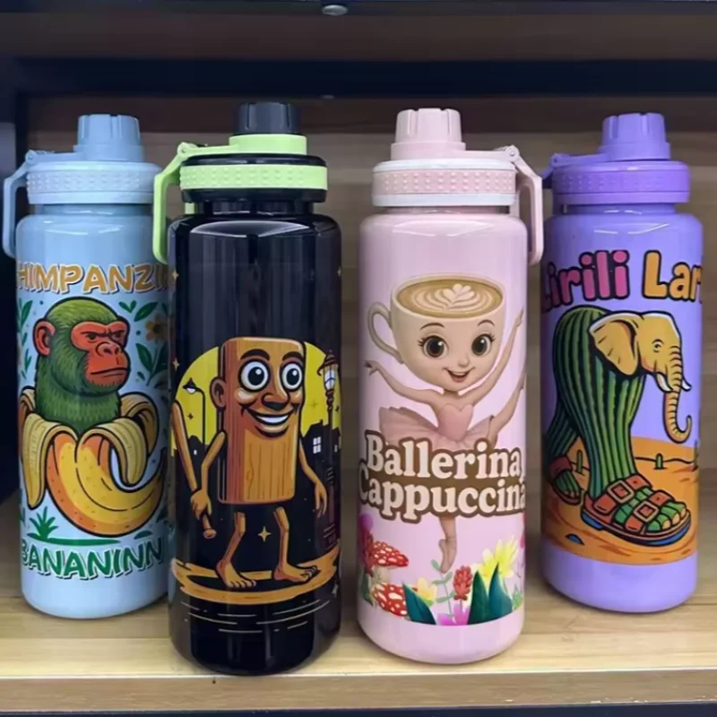 Ai Tralalero Tralala 1000 مللي زجاجة ماء لطيف الإيطالية Brainrot أنيمي كوب بلاستك Tingtung Sahur الرياضة كوب ماء هدية الكريسماس #2