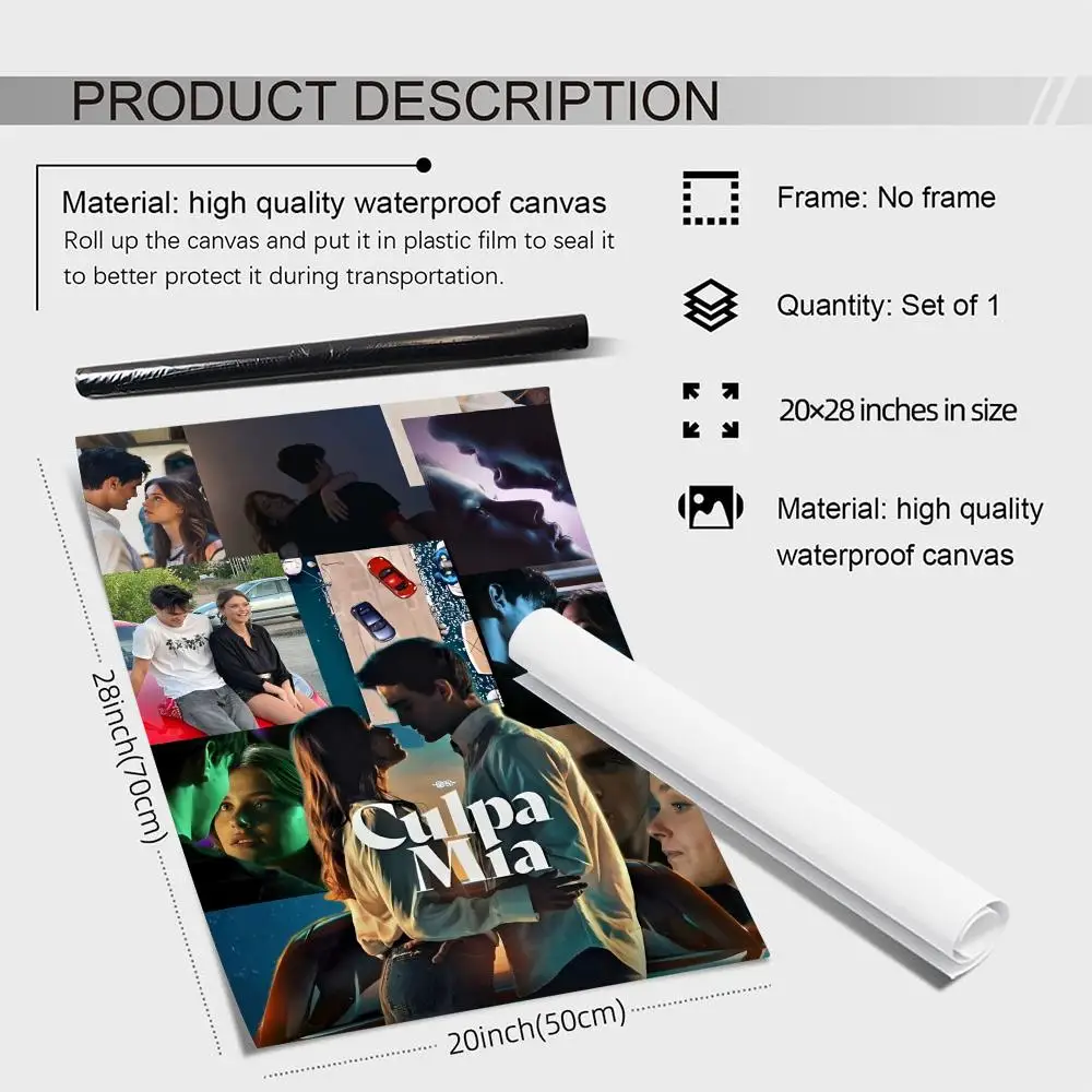 My Fault Culpa Mia لوحة الفيلم الكلاسيكي الخط قماش المشارك: تجعد الحرة للماء دائم جميع الفضاء جدار ديكور