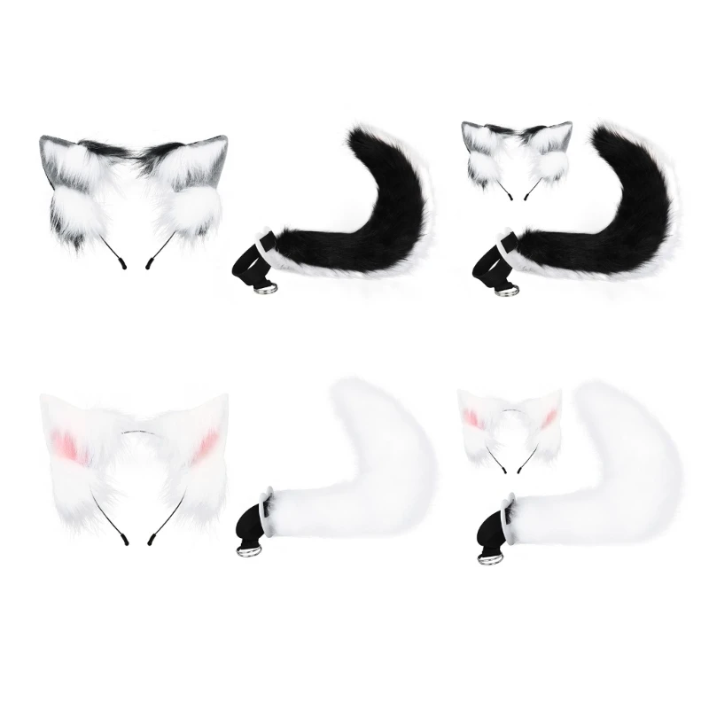 

Woman Cartoon Dogs Ear Headband with Tail Set Hair Hoop Carnivals Performances Live Broadcast Headpiece N58F