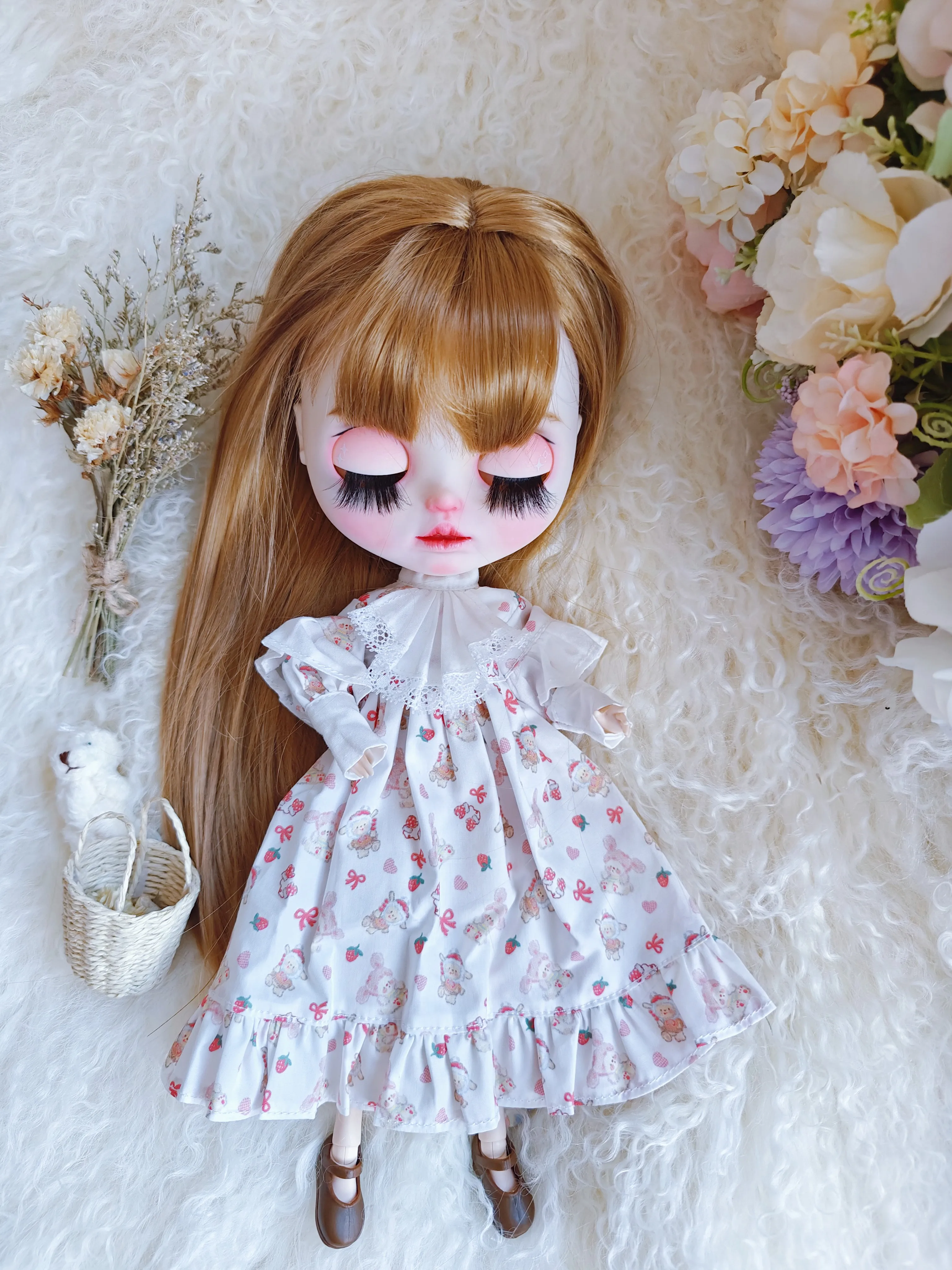 

Одежда для куклы blythe, винтажный пасторальный комплект с цветочным рисунком, платье ручной работы для куклы Барби Blythe, аксессуары для куклы 28-30 см OB22 OB24 AZONE