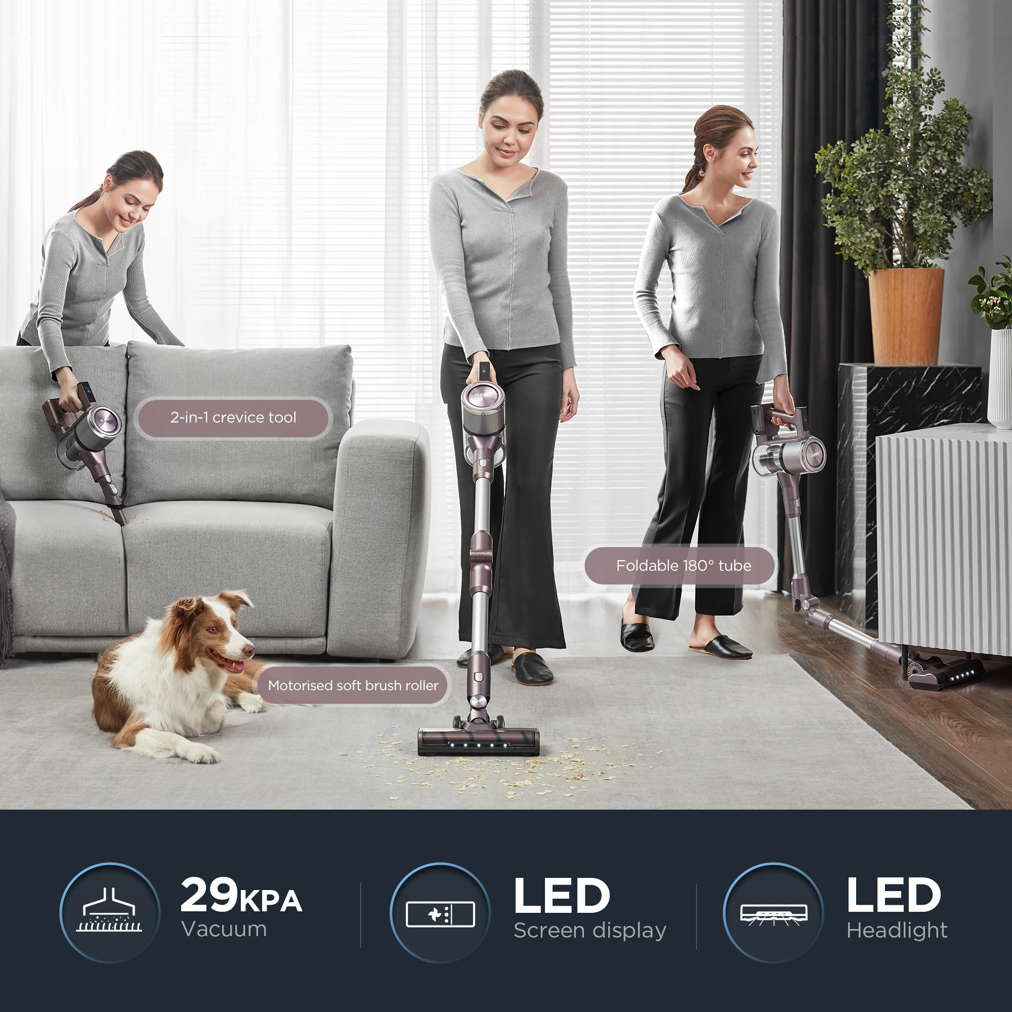 Eureka AK10 Pro 29Kpa Cordless Stick Vacuum Cleaner w/ 450W BLDC Motor, LED Display & Flex Tube for Hard Floor Pet Hair