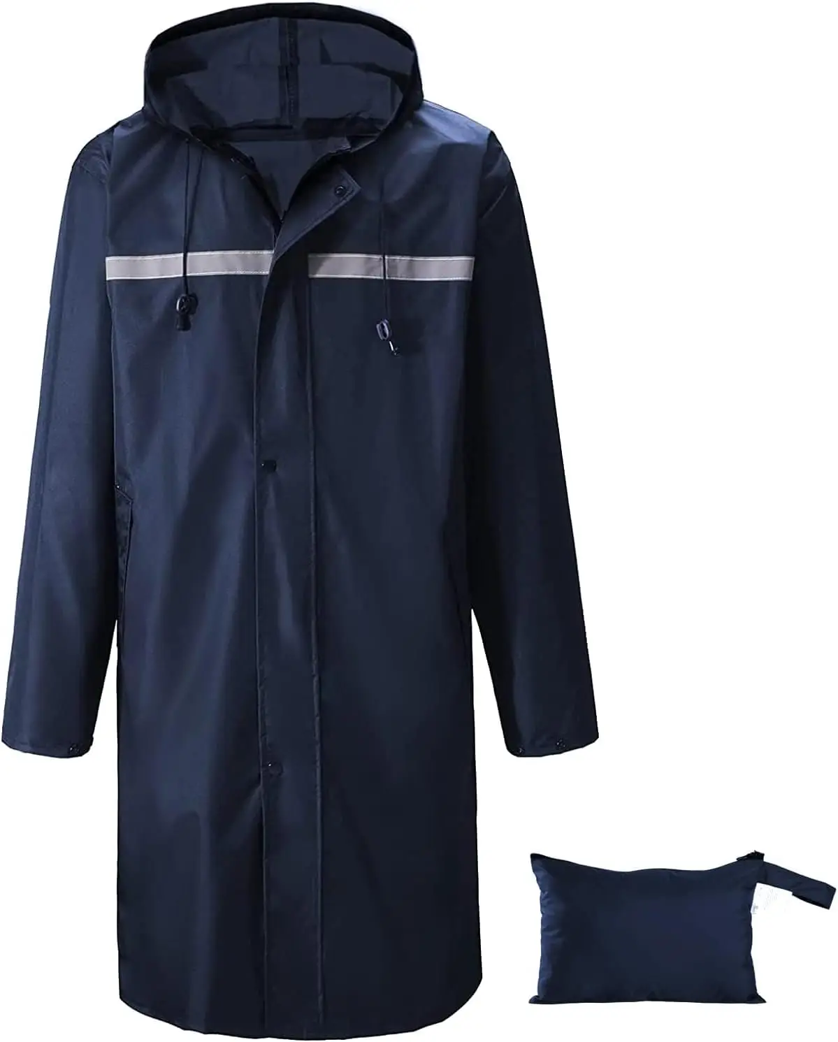 

Men's Waterproof Hooded Raincoat, Lightweight Packable Windproof Long Jacket with Reflective Strip