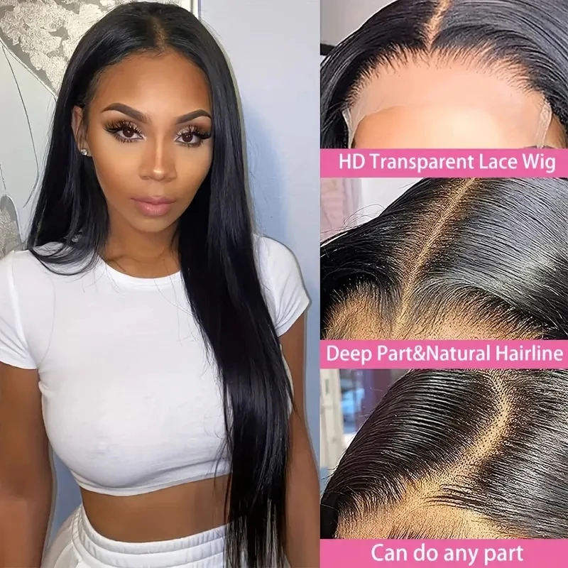 13x6 Straight 200 Density Transparent Lace Frontal Wig 30 32 Inch Lace Front Wig 13x4 100% Human Hair Brazilian Remy Women