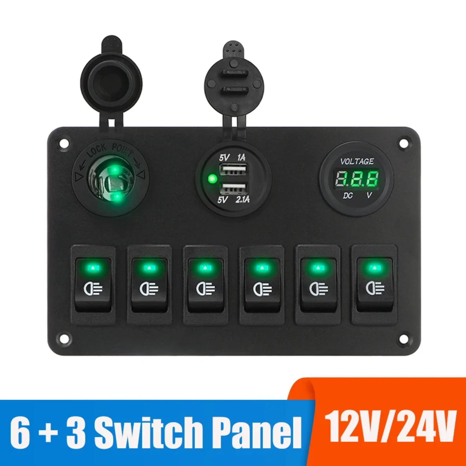 High-Quality Illuminated Toggle Switch Panel with 6 Buttons, USB Ports - Must-Have Upgrade for Cars, Boats, RVs - Convenient Pow