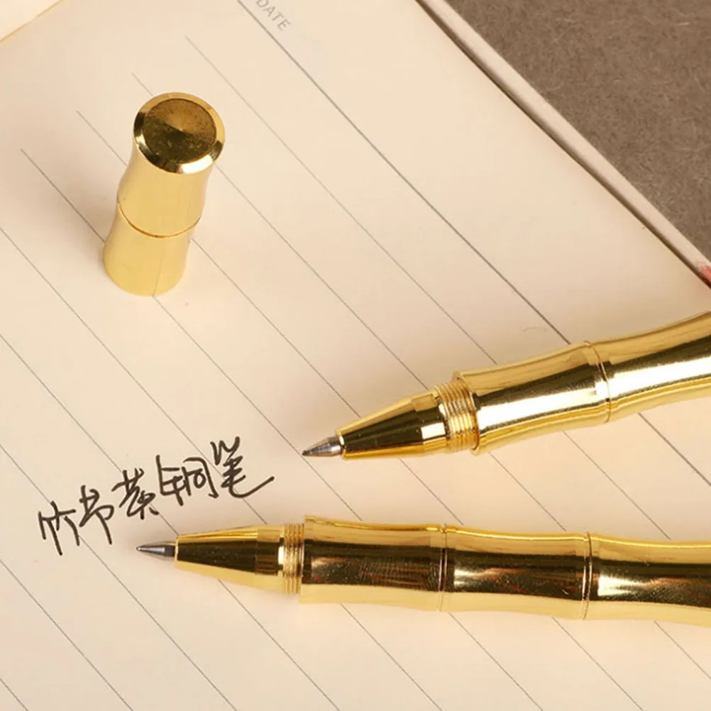 

2Pcs Brass Pens Bamboo Joint Design for Office Use Gel Writing Retro Writing Pens Instruments