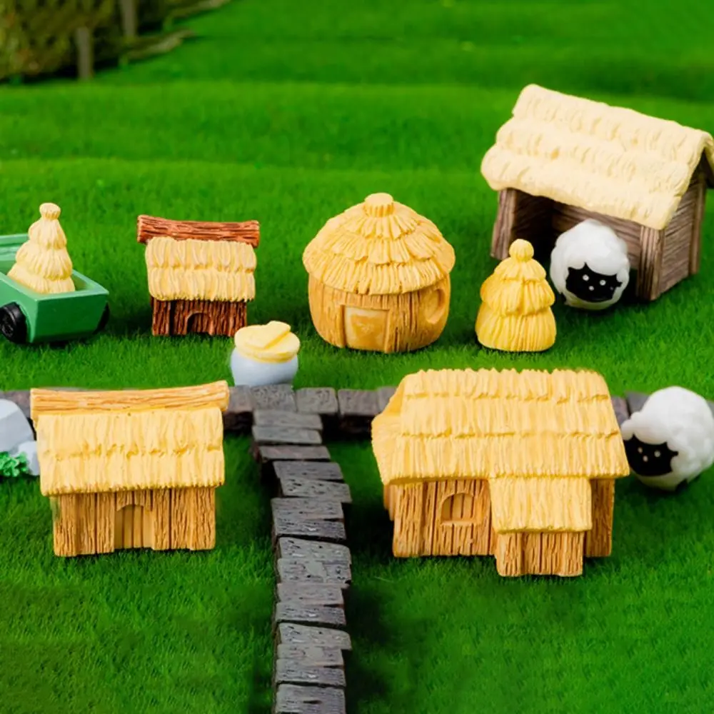 Micro Landscape Rural Thatched Cottage House Small Decoration Mini Tribal Castle Landscape Decoration Accessories Resin Crafts