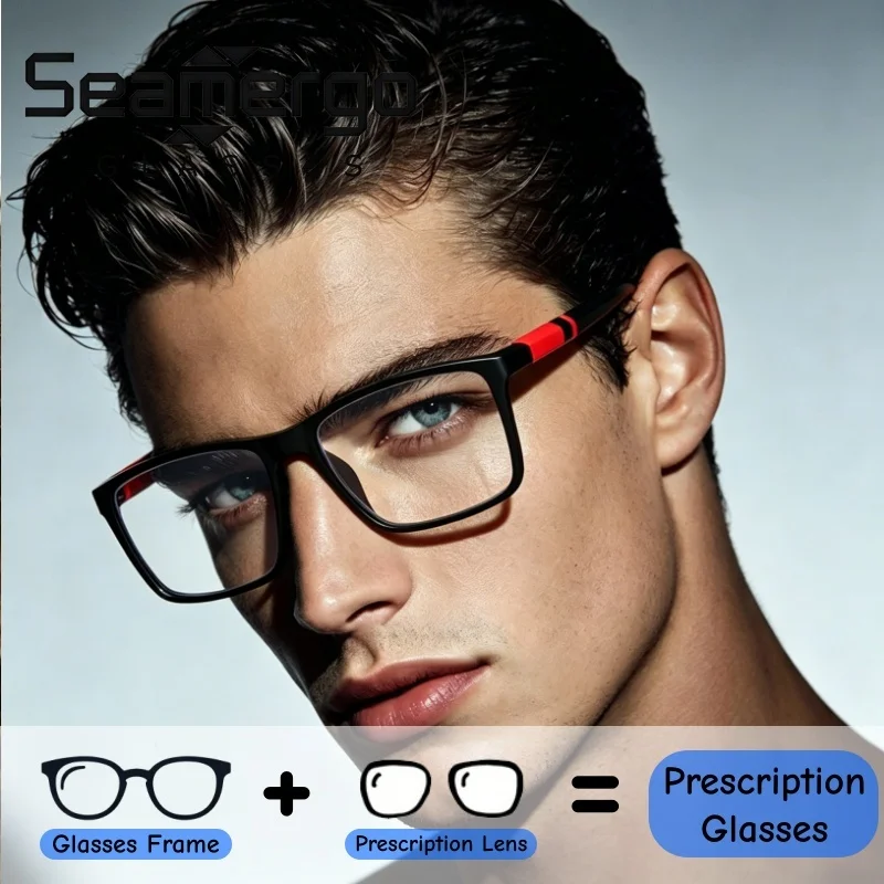 

SEAMERGO TR90 Retro Prescription Eyeglasses for Male Custom Diopter Anti Fatigue Clear Lens Business Meeting Daily Wear Glasses