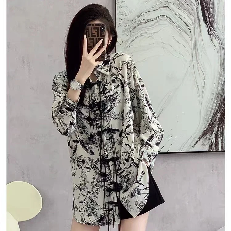 

2024 new chinese style spring summer new women improved cheongsam blouse floral printing lady oriental fashion daily blouse