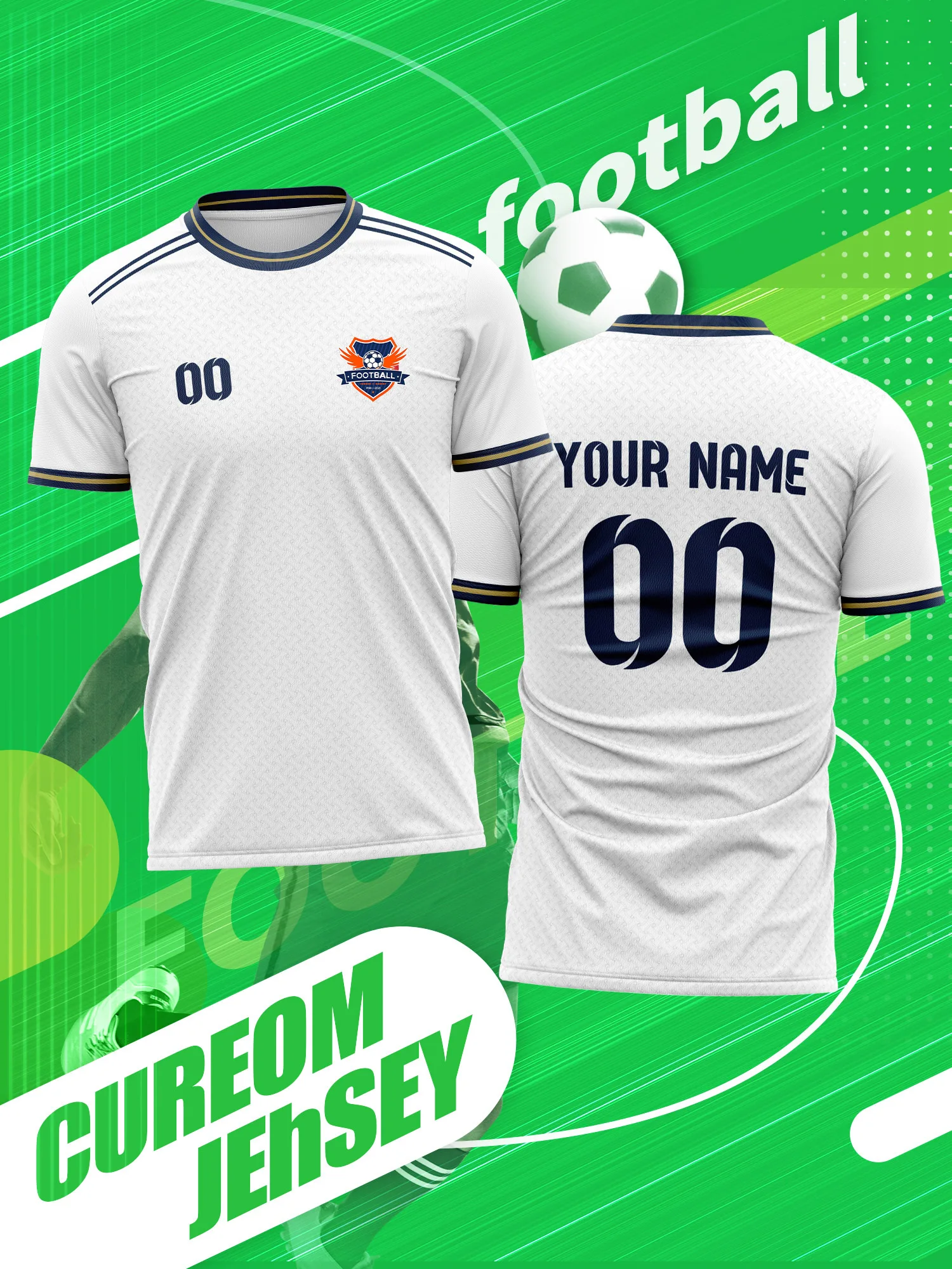 

Футболка для футбола с индивидуальным фото, именем и номером, из гибкой ткани, обеспечивающей свободу движений и комфорт.