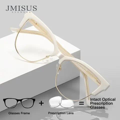 JMISUS Fashion Cateye Prescription Eyeglasses High-quality Metal Photochromic Women Round Optical Glasses