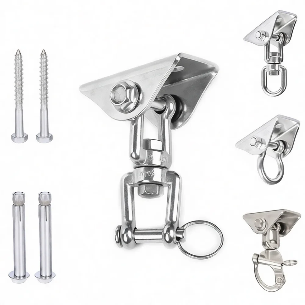 Heavy Duty Stainless Steel Hammock Suspension Kit M8 Swivel Hook Mounting Bracket For Aerial Yoga Swing Porch Hanging Chair