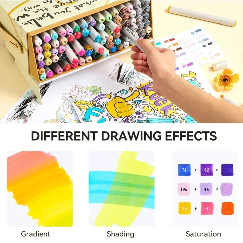 Arrtx Oros 80/90 لون فرشاة تلميح علامات الكحول نصائح مزدوجة قلم رسم لتصميم المانجا التوضيح للصور