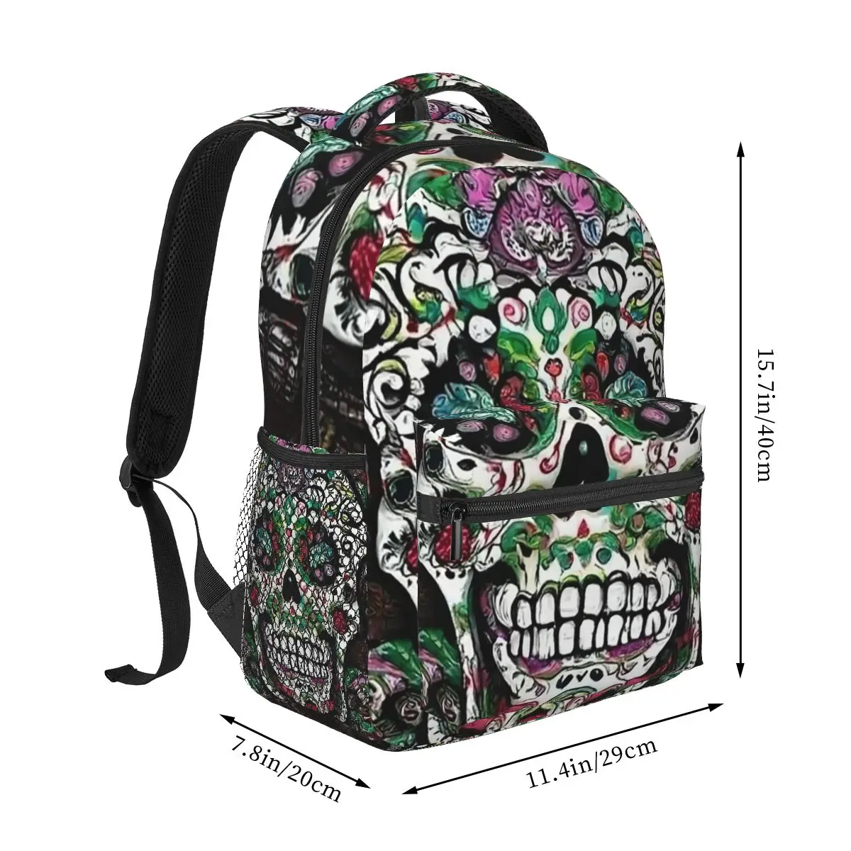 Peppermint Sugar Skull Mexican Day Of The Dead Backpacks Boys Girls Bookbag Students School Bags Laptop Rucksack Shoulder Bag