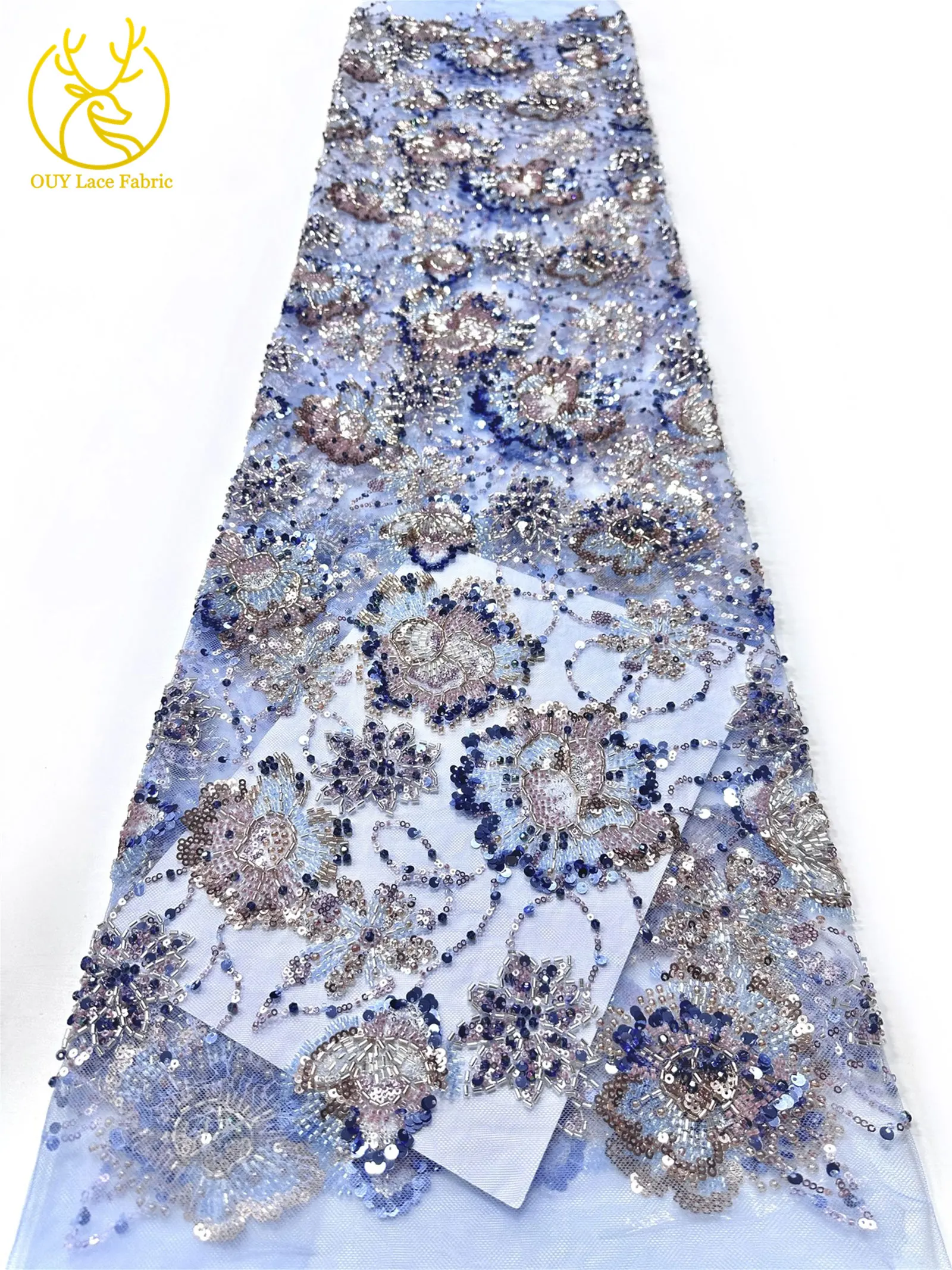 Luxuriöses High-End Nigerianisches Damen-Partykleid für Abschlussball 2026, Afrikanischer Bräutigam-Stickerei-Perlen-Spitzenstoff, Französische Pailletten-Spitze – Detail 19