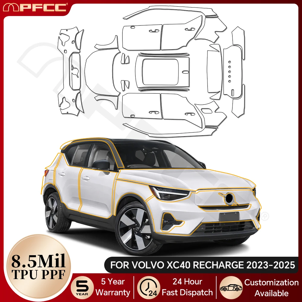 

For Volvo XC40 Recharge 2023-2024 8.5Mil TPU Paint Protection Film Car Body Pre-cut PPF Bra Clear Anti-scratch Resistant Cover